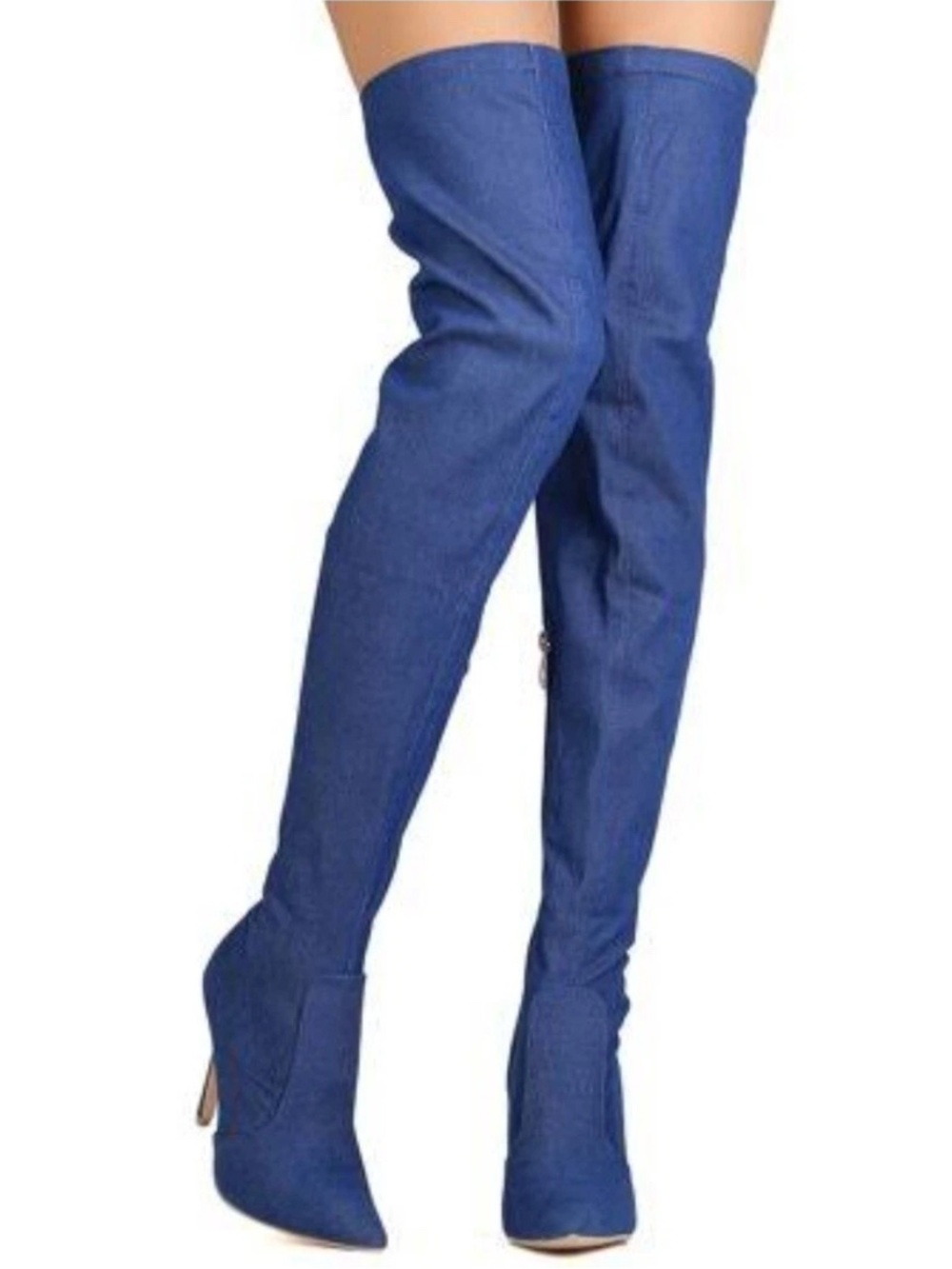 Cape Robin Blue Stretch Denim Jean Thigh High Pointy Toe Stiletto Heel Boots 6.5 - Picture 13 of 13
